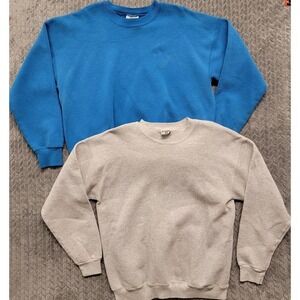 2 VINTAGE Lee Sweatshirt Mens Solid Blank Crewneck Heavyweight Blue 2XL Gray XLT